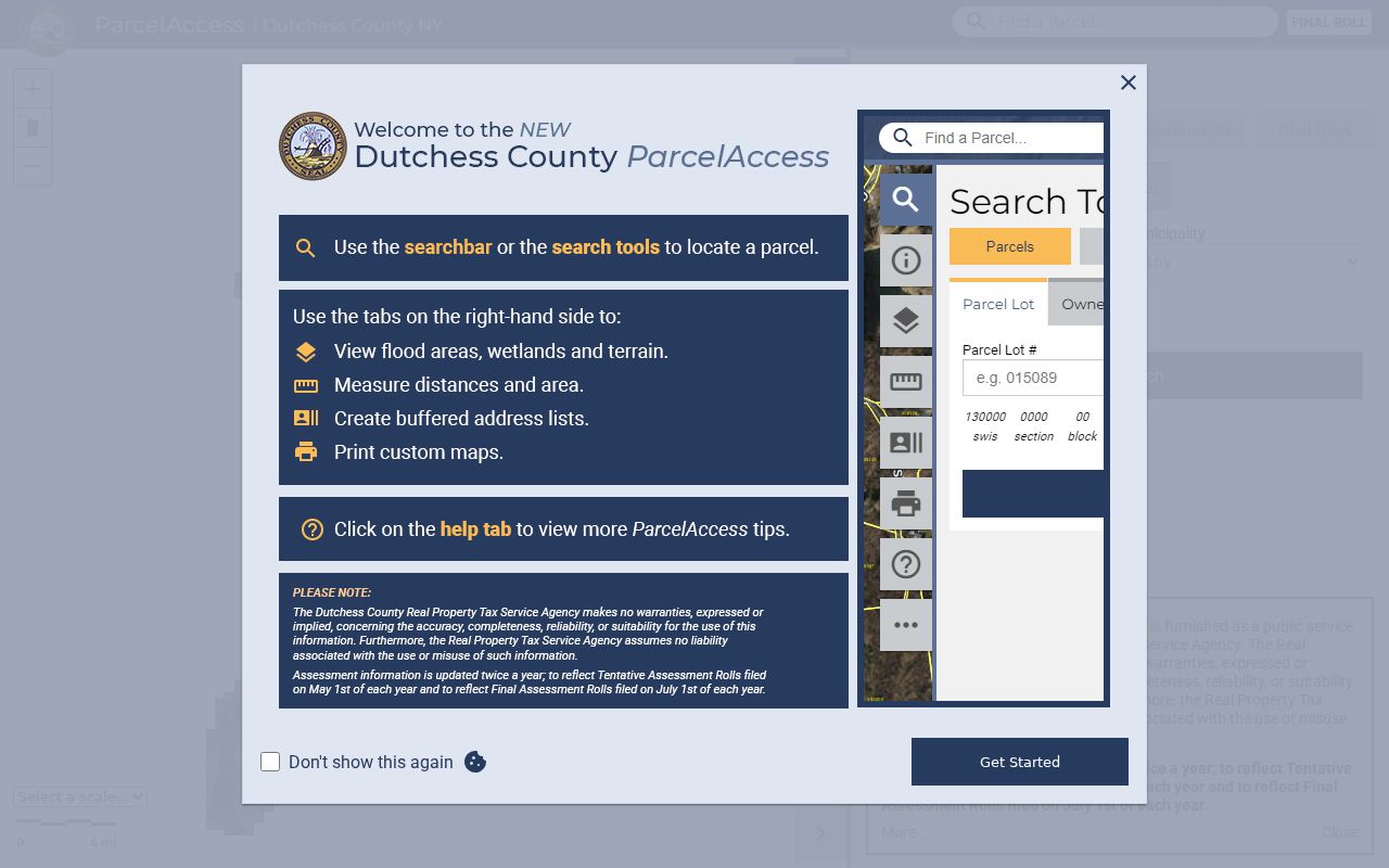 Hyde Park street directory ParcelAccess search controls