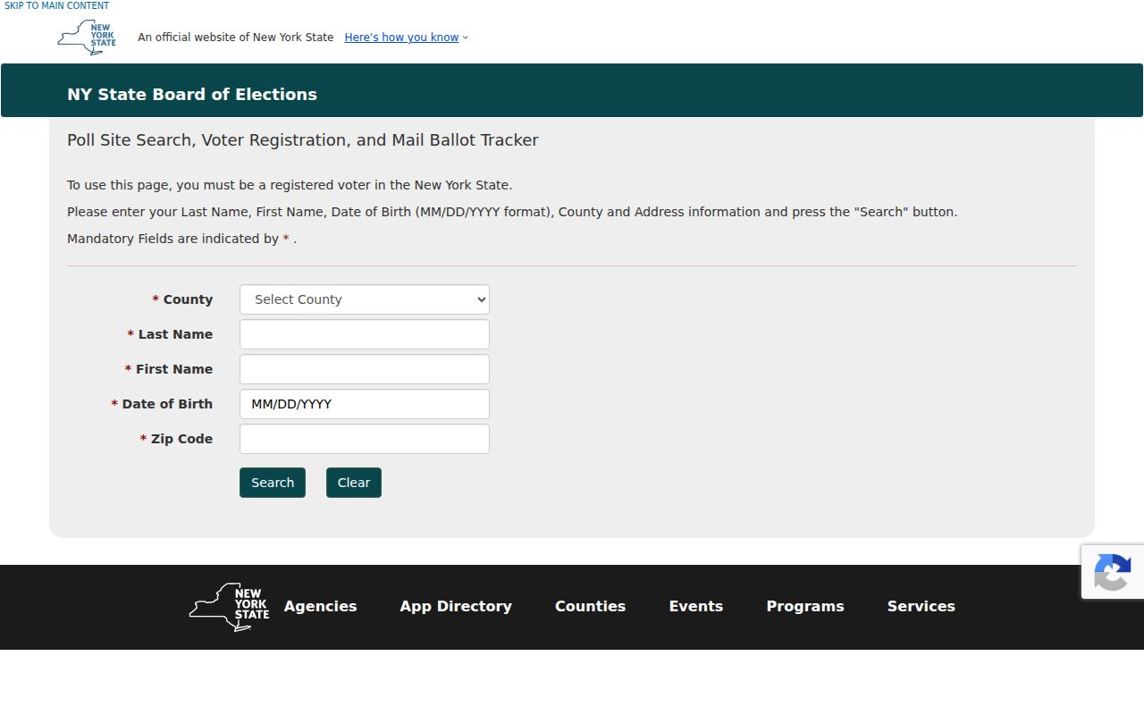Hyde Park resident lookup through the New York voter registration form
